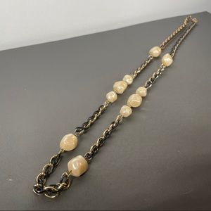Black Gold Tone Chain Long Strand Pearl Necklace